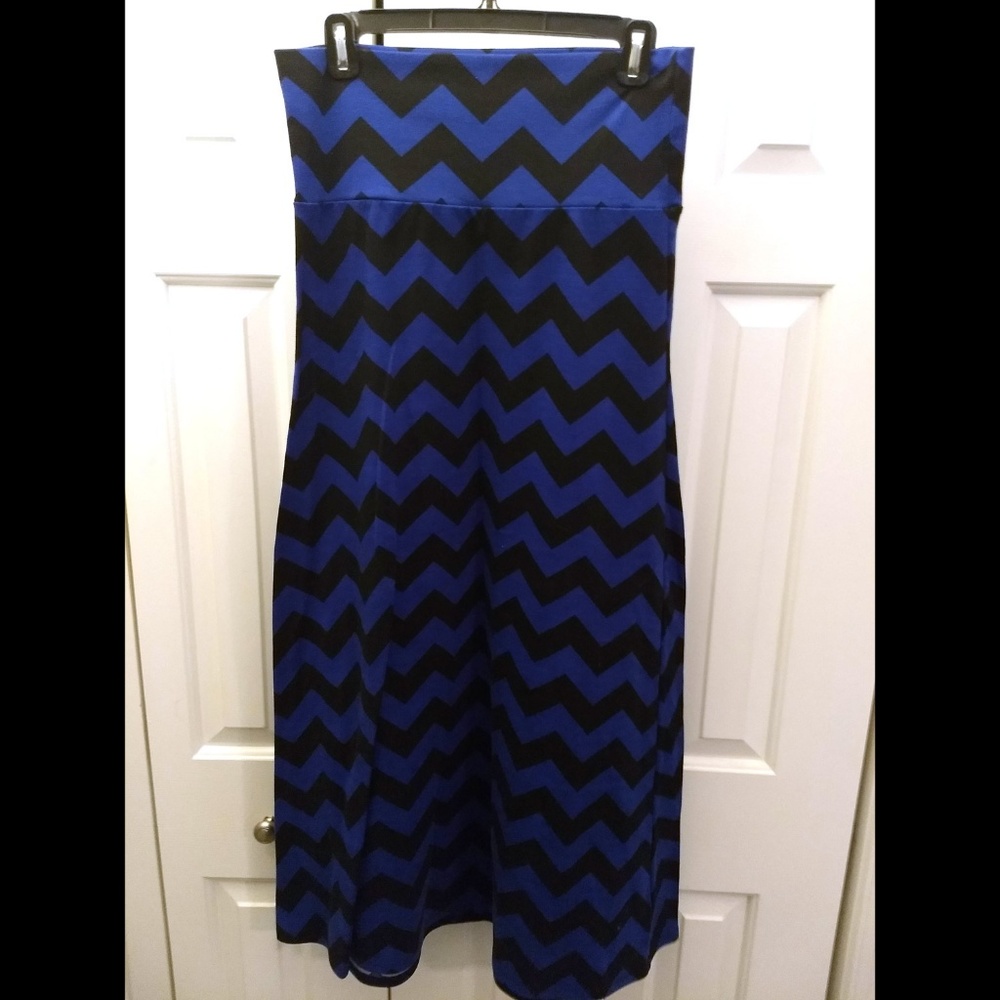 Blue & Black Chevron Maxi Skirt